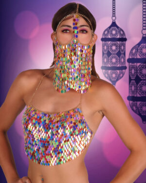 14602 - Sequin Head Face Chain, veil, mask