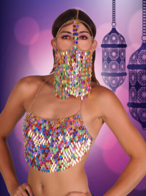 14602 - Sequin Head Face Chain, veil, mask
