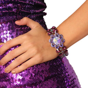 40325 - Royalty Flower Rhinestone Bangle -Purple/Silver