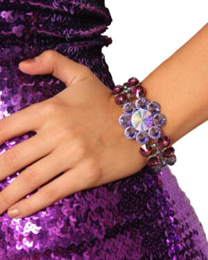 40325 - Royalty Flower Rhinestone Bangle -Purple/Silver