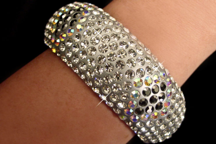 40393 - Acrylic Bangle with Stones - Black/Silver/AB - Image 2