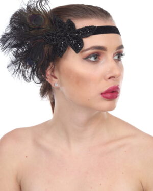 71118 - Flapper Headband with Peacock feather