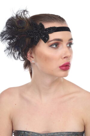 71118 - Flapper Headband with Peacock feather