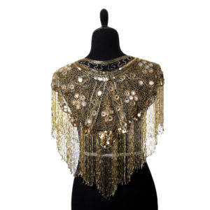 1022 - Beaded Shawl with Mirrors-Gold on Black