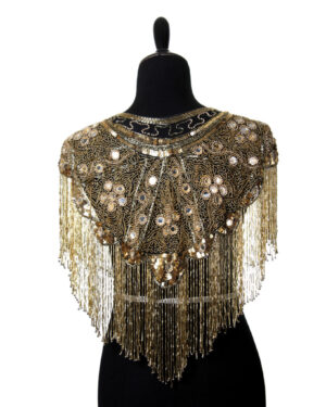 1022 - Beaded Shawl with Mirrors-Gold on Black