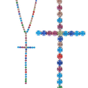 17176 - G Rhinestone 6 mm Cross Pendant Necklace