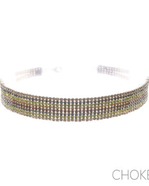 17272 - g Rhinestone 8 Row Multi Color Choker