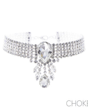 17269 - 5 Row Rhinestone Teardrop Choker, Sil