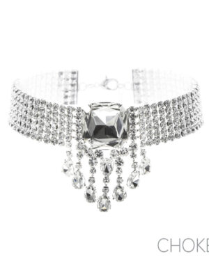 17270 - 6 Row Rhinestone Teardrop Choker, Sil
