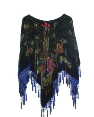 1725 - Velvet Peacock Poncho with beads, Black