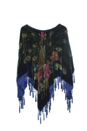 1725 - Velvet Peacock Poncho with beads, Black