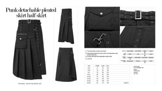 WQ460 - Punk Detachable Pleated Half Skirt, kilt - Image 12