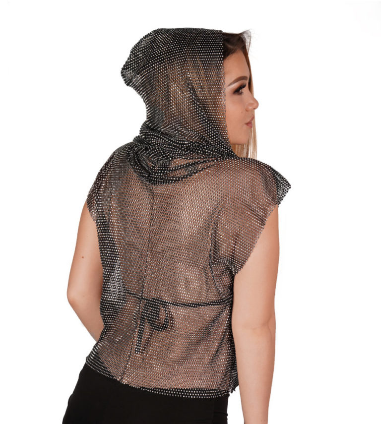 14556 - Rhinestone mesh Hooded sleeveless shirt - Image 3