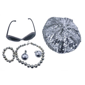 69569 - Disco kit( beret, earrings,..necklace, bracelet, and..glasses)