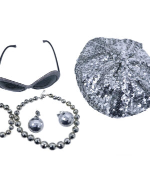 69569 - Disco kit( beret, earrings,..necklace, bracelet, and..glasses)