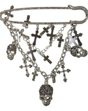 P5017 - Brooch Skulls and Crosses Rhinestone