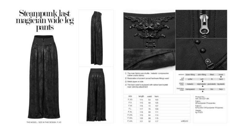 WK391 - Steampunk Last Magician Wide Leg Pants-BK - Image 14