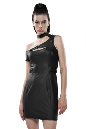 WQ448 - Punk Modern Technology PU Leather Knit Dress