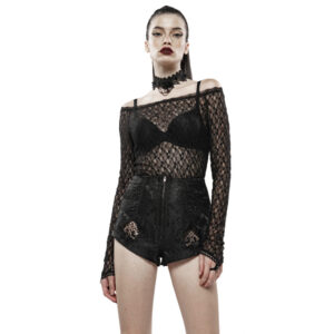 WT598 - Gothic Rebirth Transparent Lace Long Sleeve T-Shirt-M/L
