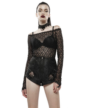 WT598 - Gothic Rebirth Transparent Lace Long Sleeve T-Shirt-M/L