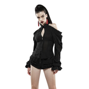 WY1116 - Demon's Tears Off Shoulder Removable Sleeve dark Flower Shirt-BK