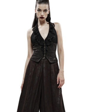 WY1136 - Black Gold Dark Flower Hanging Neck Lace Vest