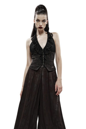 WY1136 - Black Gold Dark Flower Hanging Neck Lace Vest