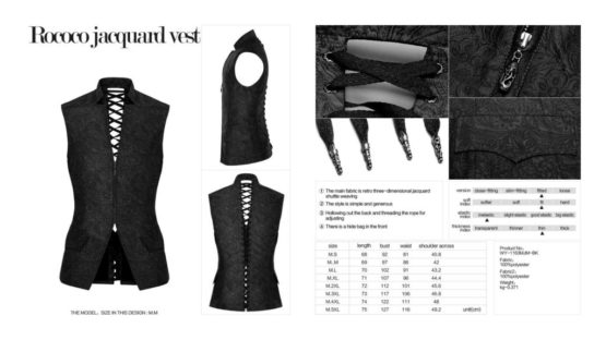 WY1163 - Rococo Jacquard Vest-BLK-M - Image 7