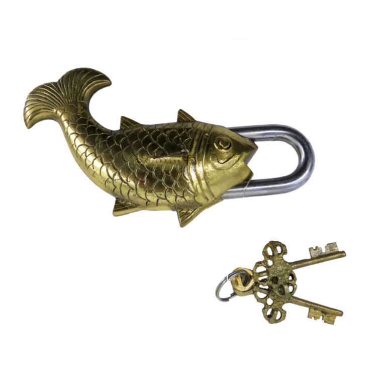113318 - Antique Fish Brass Lock-7"