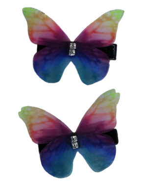 18356RNB - Rainbow Butterfly Hair Clips - Blue/Red/Yellow