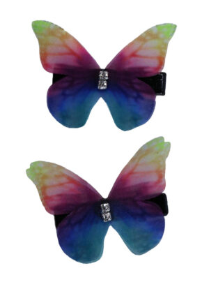 18356RNB - Rainbow Butterfly Hair Clips - Blue/Red/Yellow