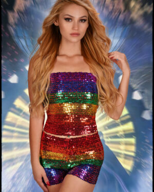2271RNB - Shorts - Sequin Stretchy-Rainbow