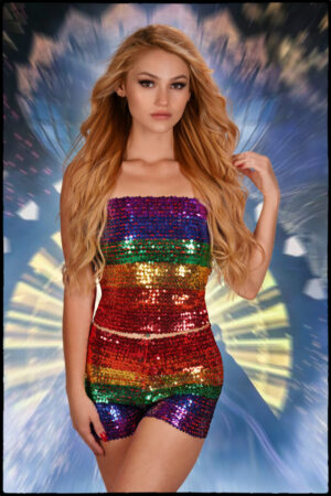 2271RNB - Shorts - Sequin Stretchy-Rainbow