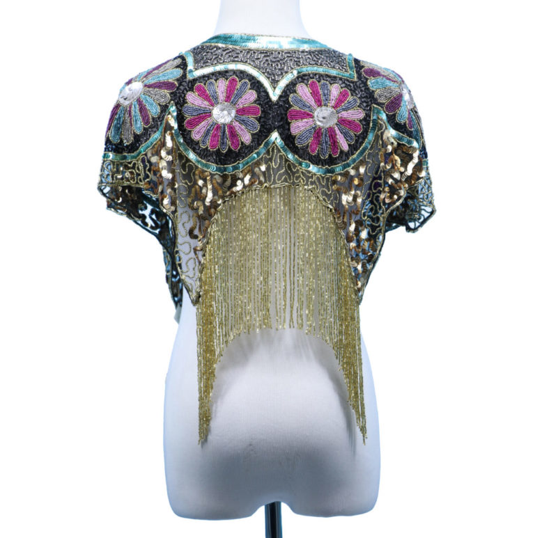 8897 - Beaded Shawl Multi - with Gold Fringe & Zipper - Image 2