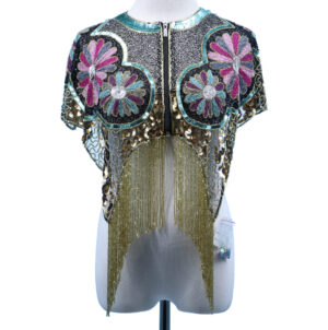 8897 - Beaded Shawl Multi - with Gold Fringe & Zipper