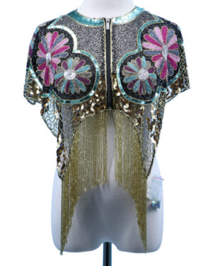 8897 - Beaded Shawl Multi - with Gold Fringe & Zipper