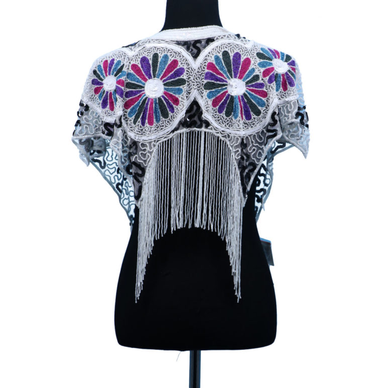 8898 - Beaded Shawl Multi- with White Fringe & Zipper - Image 2