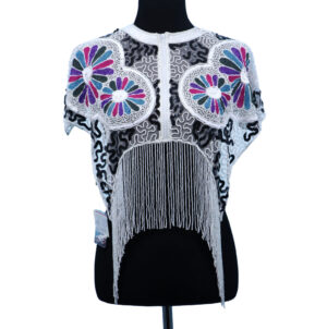 8898 - Beaded Shawl Multi- with White Fringe & Zipper