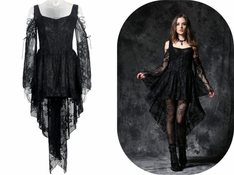 DW053 - Black Off-Shoulder Dress with Lace - Image 2