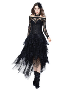 KW106 - Gothic Messy Mesh and Lace Skirt
