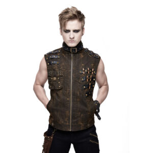 WT038 - Brown PU Leather Zip Up Vest