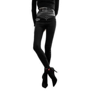 OPK248 - High Waist PU Texture Stitching Trousers