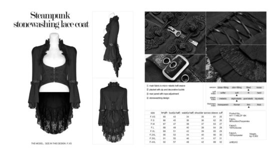 WY1148 - Steampunk Stone Washed Lace coat - Image 10