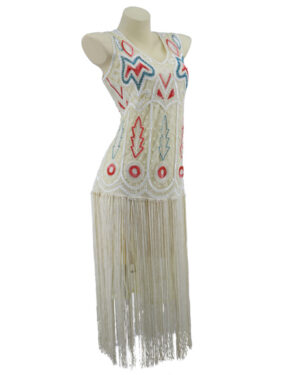 2712 - Beaded Flapper Dress Beige, M
