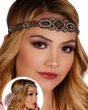 71183 - Flapper Beaded Headband with Feathers