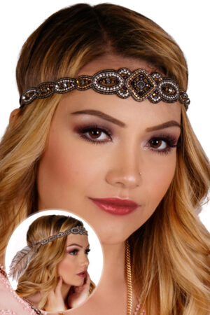 71183 - Flapper Beaded Headband with Feathers