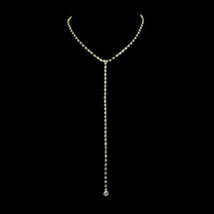 8780 - Single Row Rhinestone Y Necklace  - Gold