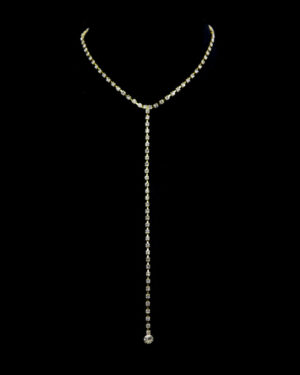 8780 - Single Row Rhinestone Y Necklace  - Gold