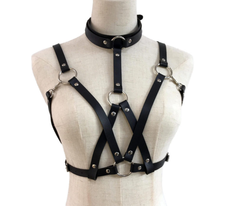 14590 - Leatherette Criss Cross Bralette and Choker - Image 3
