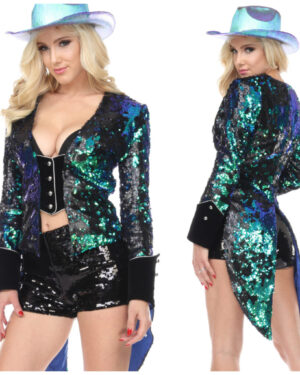 2603 - Sequin Tailcoat - Peacock Blue